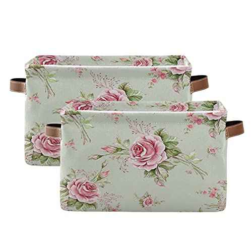 Floral Flower Rose Pattern Storage Bin Kids Women Foldable Compressible Organizer Storage Cube with Handle Storage Basket Box for Closet Shelves 1PC