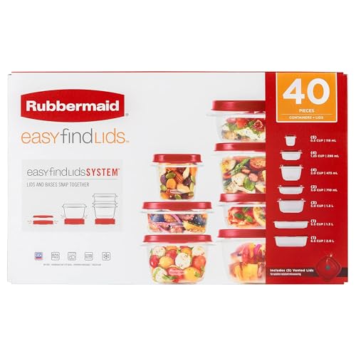 Rubbermaid Kitchen Storage Containers, 40-Piece Assortment with Microwave Vented Lids, Red