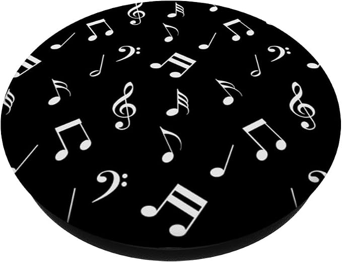 Music Notes White Black Background Musical Instrument PopSockets Adhesive PopGrip