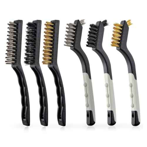 Wire Brush Set 6Pcs, Wire Brushes with Brass/Stainless Steel/Nylon Bristles - Deep Cleaning for Paint Scrubbing, Rust & Dirt Removal and Kitchen Cleaner