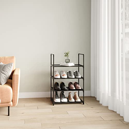 Upgrade Stackable Small Shoe Rack, 4-Tier Shoe Shelf Storage Organizer with Handle for Entryway, Hallway and Closet (Black) - size: 4-Tier(Black)