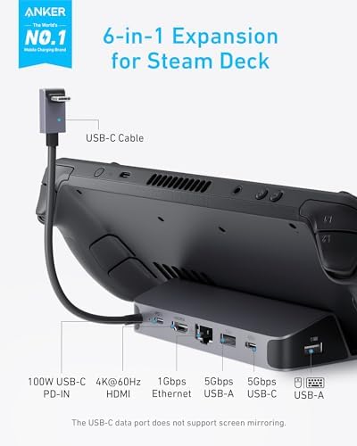 Anker Docking Station for Steam Deck/ROG Ally 6-in-1 Steam Deck Dock USB C Hub with HDMI 4K@60Hz 1Gbps Ethernet &amp Mac Book Pro Charger 100W USB C Charger Anker Compact and Foldable Fast Charg
