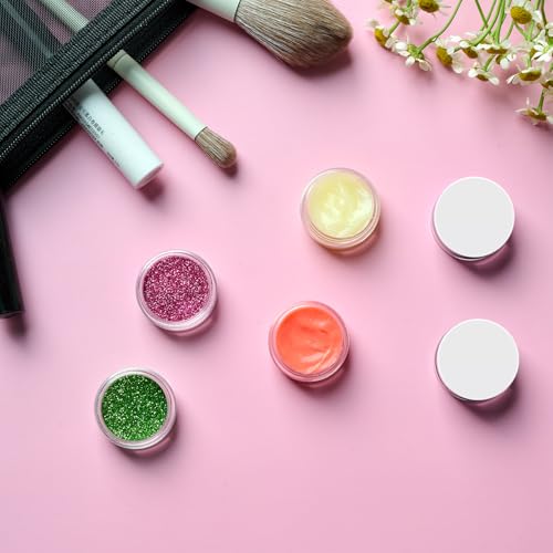 50 Pack 5 Gram 0.17OZ Clear Plastic Containers with White Lids, Small Round Cosmetic Jars Makeup Travel Containers Jar for Cream, Bead, Eye Shadow, Samples, Lotions, Powders, Glitters Lip Gloss - color: White Lid, size: 0.17 Ounce