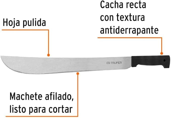 TRUPER T-460-18B Black Handle Machetes, Rivetless 18" (46cm)