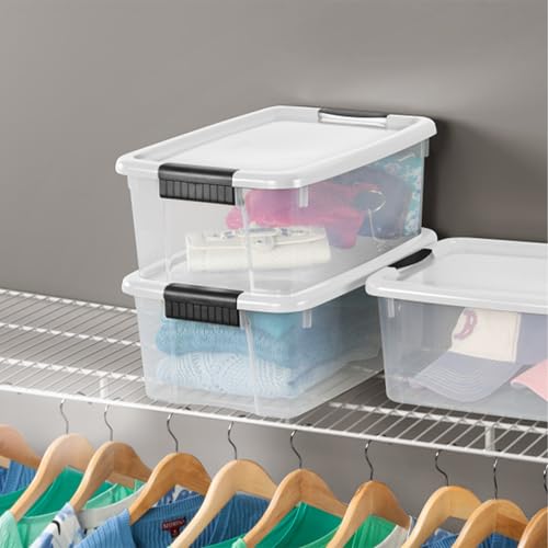 Sterilite 6-Pack Ultra Latching Box, Storage Bins with Lids, Clear Plastic, 18 Quart - Heavy-Duty Organizing Containers for Closet, Bathroom, and Office - size: 18 Quart