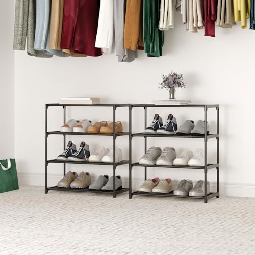 Small Metal Shoe Rack,Stackble Shoe Stand Storage Organizer for Entryway, Hallway and Closet (4-Tier,Black) - size: 4-Tier-Black-1R