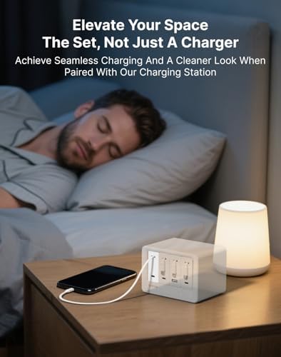 2 Lightning 2 Type-C Retractable Wall Chargers with 2 USB A Ports and 1 Power Strip 12-in-1 Modular Charging Station