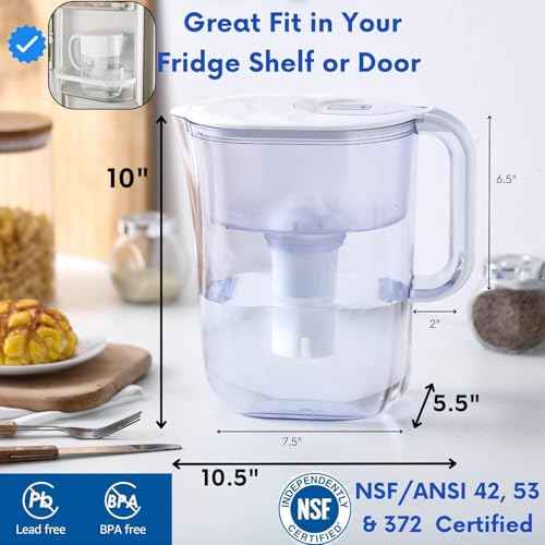 10-Cup Water Filter Pitcher & 2 Extended Life Water Filters (Removes Lead - 6 Months Per Filter) & Electronic Replacement Reminder - Compatible with Brita Water Pitcher/Brita Filter Pitcher