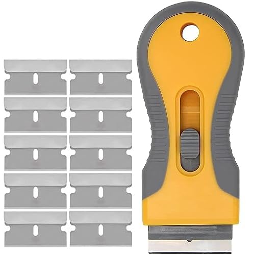 CANOPUS Glass ceramic plate scraper with 10 metal blades, does not scratch the surface, very resistant, razor blade scraper for removing labels, stickers, windows, mirrors, floor cleaning