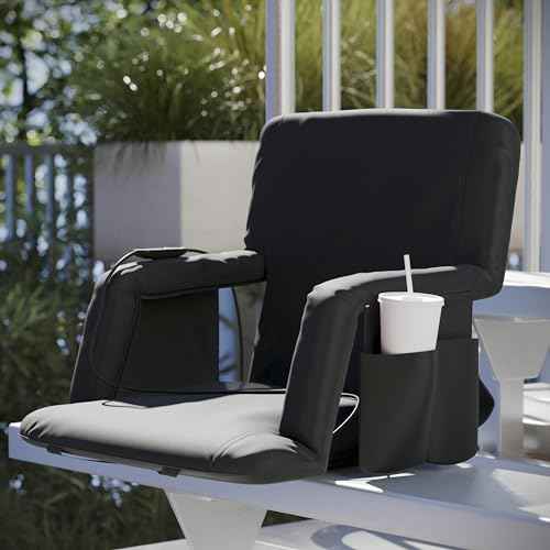 Flash Furniture Malta Extra Wide Heated Stadium Seat with Back Support, 6 Recline Positions, Portable Chair with Backpack Straps, USB Battery Pack Not Included, Black
