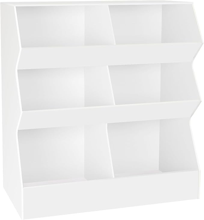 DINZI LVJ Toy Storage Organizer, Kids Bookshelf, Wooden Toy Storage Cabinet, 6 Cubby Children Bookcase, 39.4" L Toddler Book Shelf for Playroom, Living Room, Nursery, Hallway, School, White