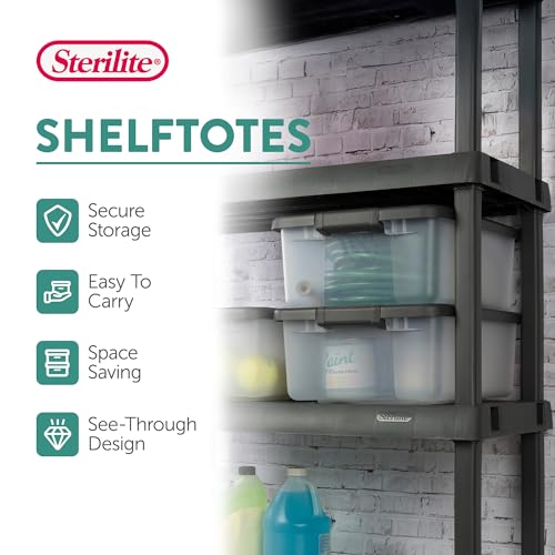 Sterilite 6-Pack ShelfTote, Clear Plastic Storage Bins with Lids, 25 Quart, Gray - Stackable Organizing Container Boxes for Closet, Bathroom, and Office - size: 25 Quart Tote, style: 6 Pack