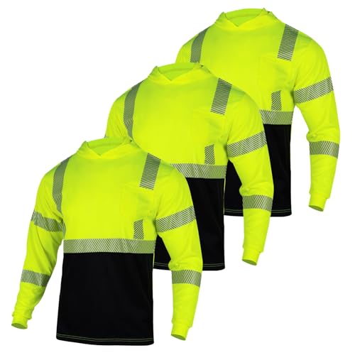 VENDACE 3pcs Safety Reflective High Visibility Long Sleeve ANSI Class 3 Hi Vis Construction Work T Shirts for Men with Hood
