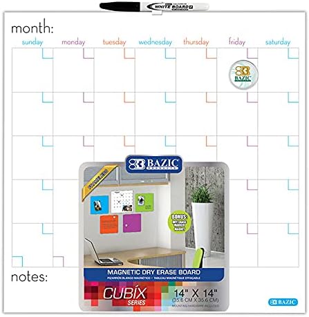 BAZIC Products Magnetic Dry Erase Calendar Board Tile + Markers & Magnets, 14" X 14" Calendar Whiteboard for Office Schedule Planner, 12-Pack