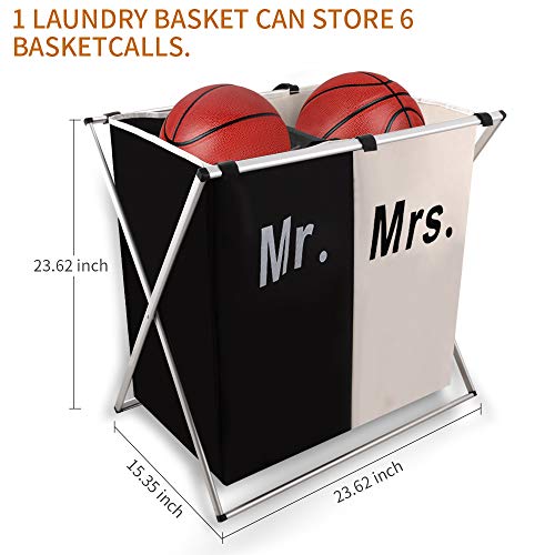 Nicesail Laundry Hamper 2 Section for Husband&Wife Parents or Couple, Clothes Basket Laundry Wedding Gift, Washing Storage Basket with Handle, Waterproof Bag Foldable Aluminum Frame Bathroom Bedroom - size: M 2 sections