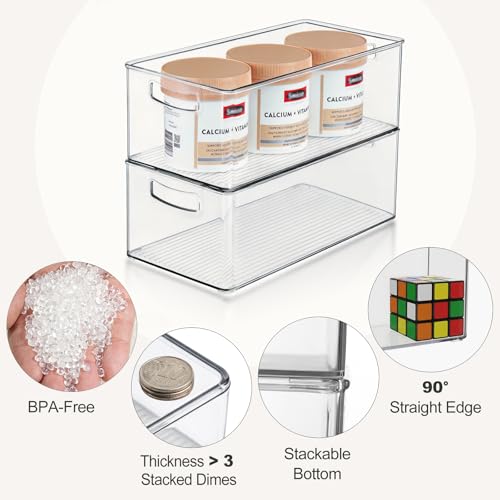 Hudgan 8 Pack Pantry Organizer and Storage, 2 Extra Large Stackable Freezer Organizer Bin, 3 Large Clear Storage Bin and 3 Medium Plastic Container for Home Edit, Kitchen Cabinet, Bathroom Shelf - size: 2XL+3L+3M