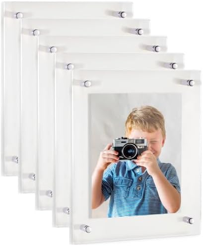 ArtToFrames 8x32 Inch Double Panel Floating Acrylic Picture Frame (Full Frame is 12x36) comes with Chrome Standoff Hardware, Made in the USA, 5 Pack