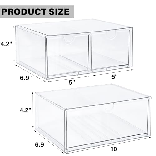 Prsildan Acrylic Drawer Makeup Organizer with 3 Drawers, Clear Stackable Storage for Baby Bottles, Craft, Jewelry & Hair Accessories, Multi-Use for Vanity, Countertop, Office Desk Organization - style: 3 Drawers