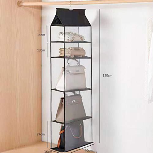 Improved Closet Handbag Purse Holder with 5 Large Heavy-Duty Mesh Shelves, Space Saving Hanging Handbag Storage Tote Bag Organizer Holder for Wardrobe Closet(Black) - color: Black
