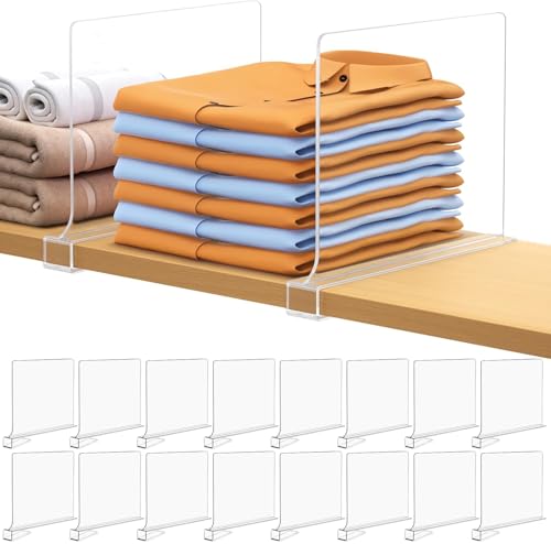 16 PCS Shelf Dividers for Closet Organization Acrylic Clear Closet Shelf Divider for Wooden Shelving Suitable for Wooden or Vertical Shelves Or Bedroom, Kitchen and Office - size: 16 pcs