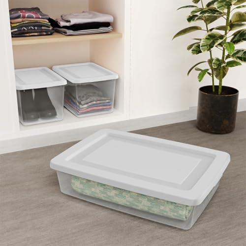 Sterilite 18 Pack Storage Boxes, Clear Plastic Stackable Containers, Lightweight Home Organizers with Snap Lids, 20 Quart, White - size: 20 Quart, style: 18 Pack