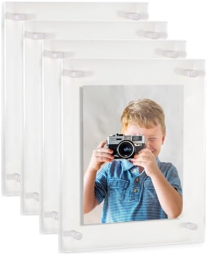 ArtToFrames 11x17 Inch Double Panel Floating Acrylic Picture Frame (Full Frame is 15x21) comes with White Standoff Hardware, Made in the USA, 4 Pack