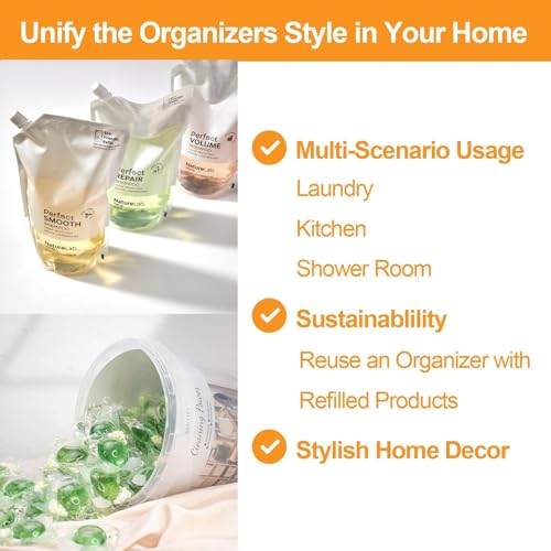 FEXIA 3+2 Pack Laundry Pods Containers and Dryer Sheet Holder with Laundry Detergent Dispenser Laundry Room Organization Storage Containers with Lids and Labels for Scent Booster,Powder,Pods