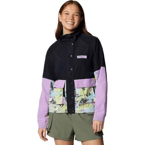 Columbia, PFG Open Water Windbreaker - Women's, Black/Hydrangea/Spring Yellow Wldblms, L