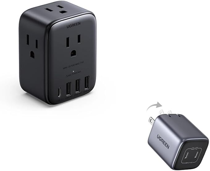UGREEN 45 W GaN USB‑C Charger + 8‑in‑1 Power Strip Bundle — Dual‑Port Fast Wall Charger &amp 4 AC + 4 USB Multi‑Outlet Surge‑Protected Hub for Phone Tablet &amp Home Office