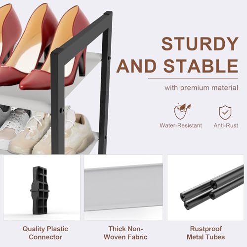8-Tier Tall Shoe Rack, Stackable Zero-Wobble Metal Frame with Screw-Fastened Joints, 11.8" Deep Heel-Friendly Non-Woven Shelves, Space-Saving Shoe Tower for Closet Entryway Bedroom - size: 8-Tier