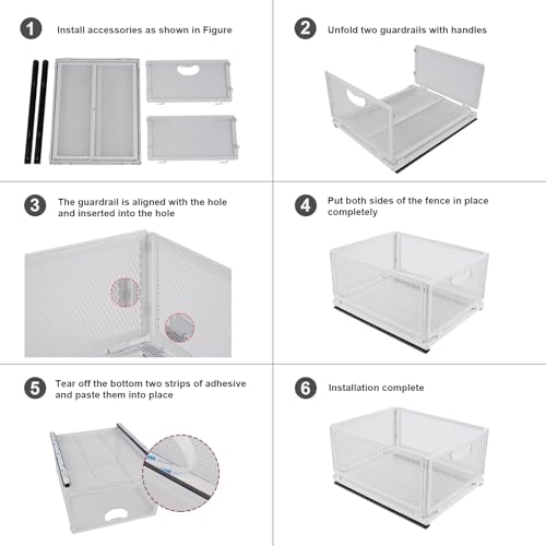 Sliding Cabinet Basket Organizer Drawer Self Adhesive Slide out Pantry Shelves Heavy Duty Carbon Steel Slide Cabinet Storage Basket with Handle for Bathroom Kitchen Home - size: Extended Large