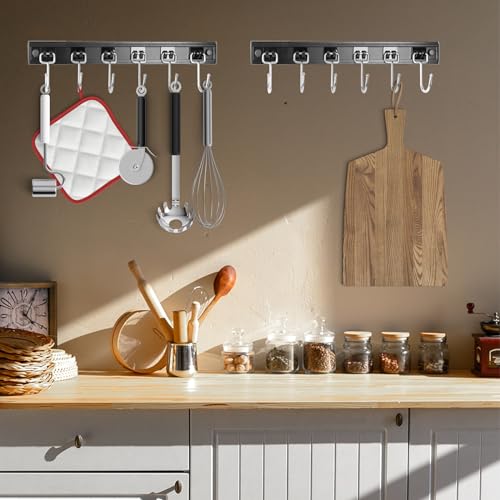 Cociat 2pcs Utensil Racks with 6 Hooks 11 Inch Mug Holder Under Cabinet Kitchen Utensil Holders Multifunctional (11 inch) - color: BLACK, size: 11inch & 6 hooks