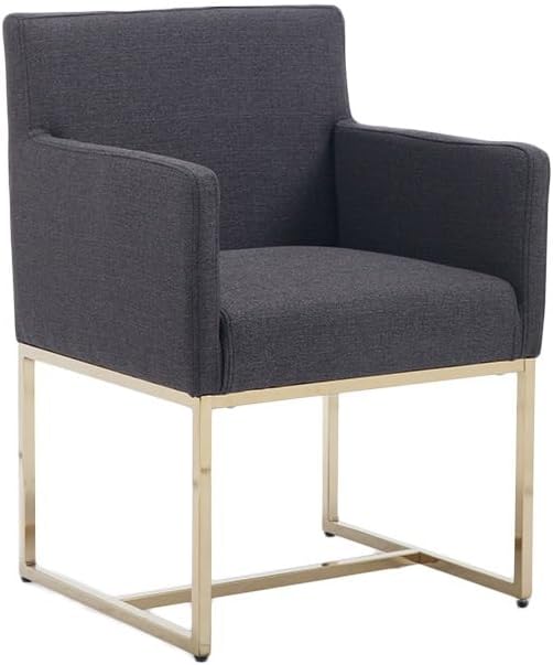 Upholstered Dining Chairs with Armrest Set of 2 Mid Century Modern Accent Chairs Armchairs with Gold Metal Frame, Modern Kitchen & Dining Room Chairs, Charcoal