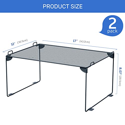Neudeco Shelf Organizer - Stackable Cabinet Shelves - 2 Pack for Kitchen, Closet, Bathroom, Gray