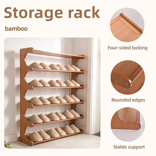 Shoe Rack,6 Tier Shoe Organizer Storage Shelf,Bamboo Narrow Shoe Closet,Small Space Shoe Rack,for Entryway Closet 26.77×7.48×32inch - size: 6 Tier-26.77" Wide