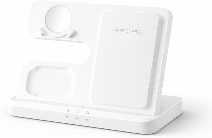 Black 3-in-1 Charging Station Fast Wireless Charger Stand for Phone Watch Earbuds Desktop Dock with Cooling Vents