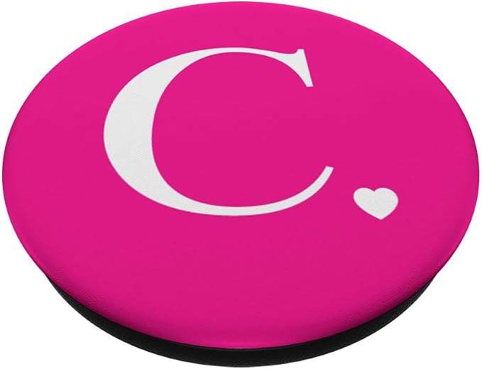 Hot Pink White Monogram Letter C Initial Heart Design PopSockets Adhesive PopGrip