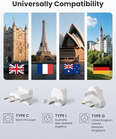 Gitryin Portable USB C Charger Block with 3 Pack Type C/G/I Detachable Attachments for Travel Use 40W Charging Block with 33.5in Type-C Cable