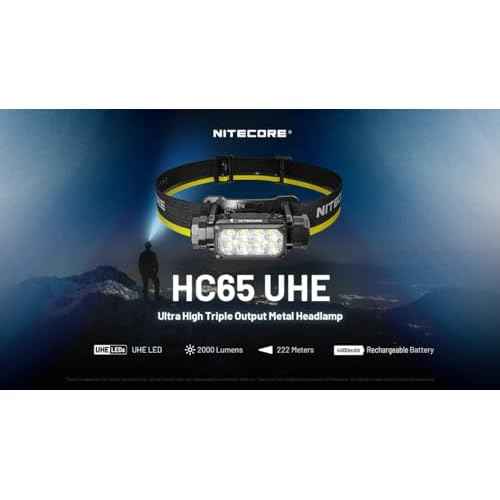 Nitecore HC65 UHE 2000 Lumen Heavy Duty Metal Headlamp, USB-C Rechargeable with White, Red, and Reading Lights Sticker for Camping, Hiking, Hunting, and Industrial Works
