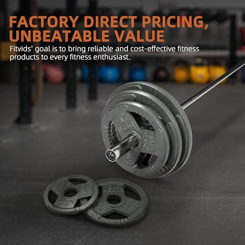 Fitvids Cast Iron 2-Inch Olympic Weight Plate for Strength Training & Weightlifting, Multiple Weights Available