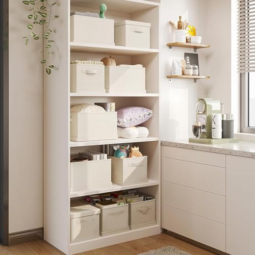 Fabric Storage Bins with Lids 14.6*10.6*10.2 in, 2-Pack Storage Baskets for Closet, Large Linen Organizers and Storage Bins for Bedroom, Collapsible Baskets and Bins with Handles, Off White - size: L