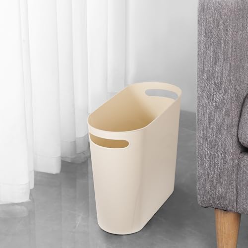 rejomiik Small Trash Can, 3.5 Gallon Slim Garbage Can Plastic Waste Basket with Handles Container Bin for Narrow Spaces Bathroom, Bedroom, Kitchen, Office at Home, Cream - color: Cream, size: 1 pack