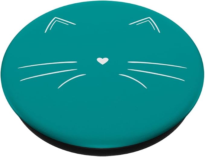 White Cat Face Teal PopSockets Adhesive PopGrip
