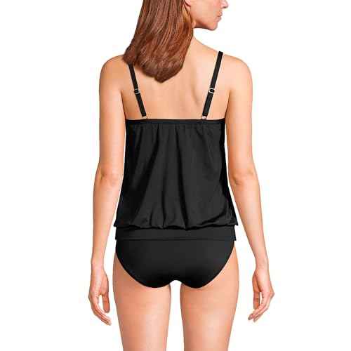 Lands' End Women's Blouson Tummy Hiding Tankini Top Swimsuit Adjustable Straps