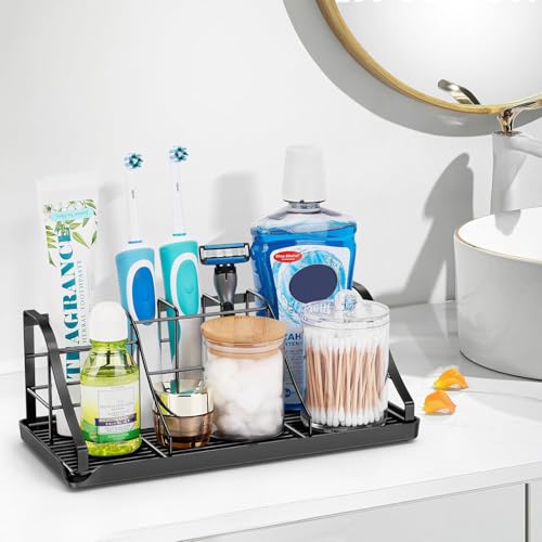 Bathroom Countertop Organizer - Detachable 7 Slots Kids Electric Black Toothbrush and Toothpaste Holder Drainage Tray for Bathroom Accessories Organization Counter Vanity Sink Storage - size: X-Large