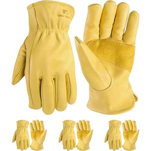 Wells Lamont 3-Pack Leather Work Gloves Men, Heavy Duty Leather Gloves for Men, Saddletan, Large (1129LF)