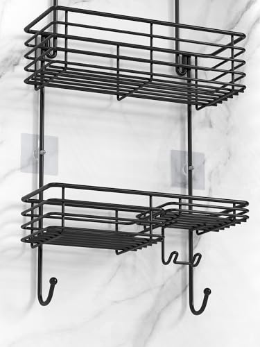 SMARTAKE Hanging Shower Head Caddy, Rustproof Bathroom Shower Shelf Organizer, SUS201 Stainless Steel Over The Storage Rack, for Toilet, Bathroom, Black - color: 02-Black
