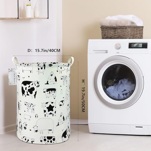 FANKANG Storage Basket, Nursery Hamper Canvas Laundry Basket Foldable with Waterproof PE Coating Large Storage Baskets for Kids Boys and Girls, Office, Bedroom, Clothes,Toys（Cows） - color: Cows