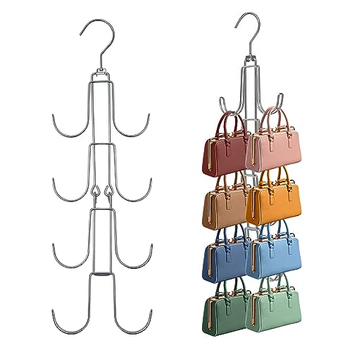 1 Pack Purse Organizer for Closet, 4-Tier Hanging Bag Holder, Silver Metal Closet Organization Purse Hanger Backpack Rack Space Saving Hanger - size: 1 Pack 4-Tier