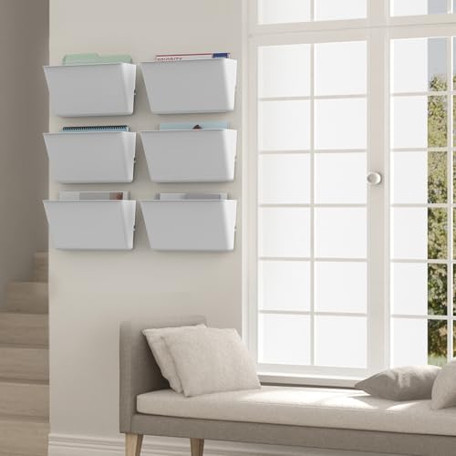 Gawerk Clear Acrylic Single Pocket, Plastic Hanging Wall Mount File Holder for Office Home (White, 6 Pack) - color: White, size: 6 Pack